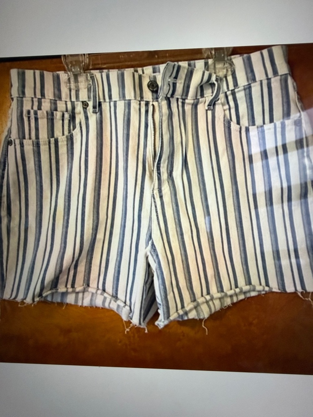 LOFT Blue and White Striped Denim Jean Shorts 30 10